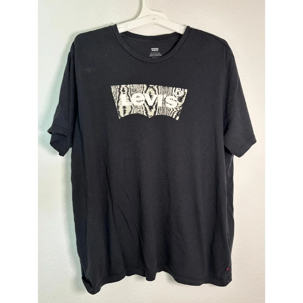 Levis Mens XXL Black Batwing Logo Graphic T-Shirt Short Sleeve Crew Neck Tee